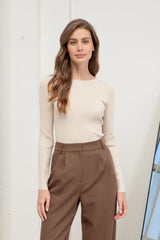 Cream Fitted Ribbed Knit Top