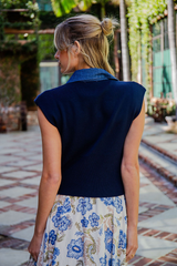 Navy Contrast Cap Sleeve Top