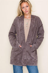 Gray French Terry Mineral Wash Hooded Cardigan