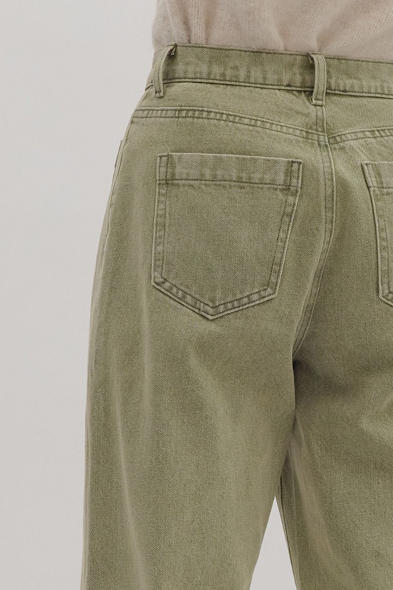 Olive Snow Wash Wide Leg Front Seam Pant