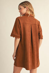 Camel Scallop Edge Faux Suede Dress