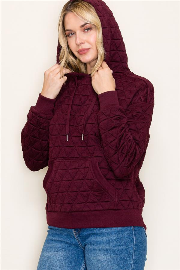 Maroon Quilted Hooded Top