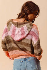Multicolored Striped Hooded Sweater