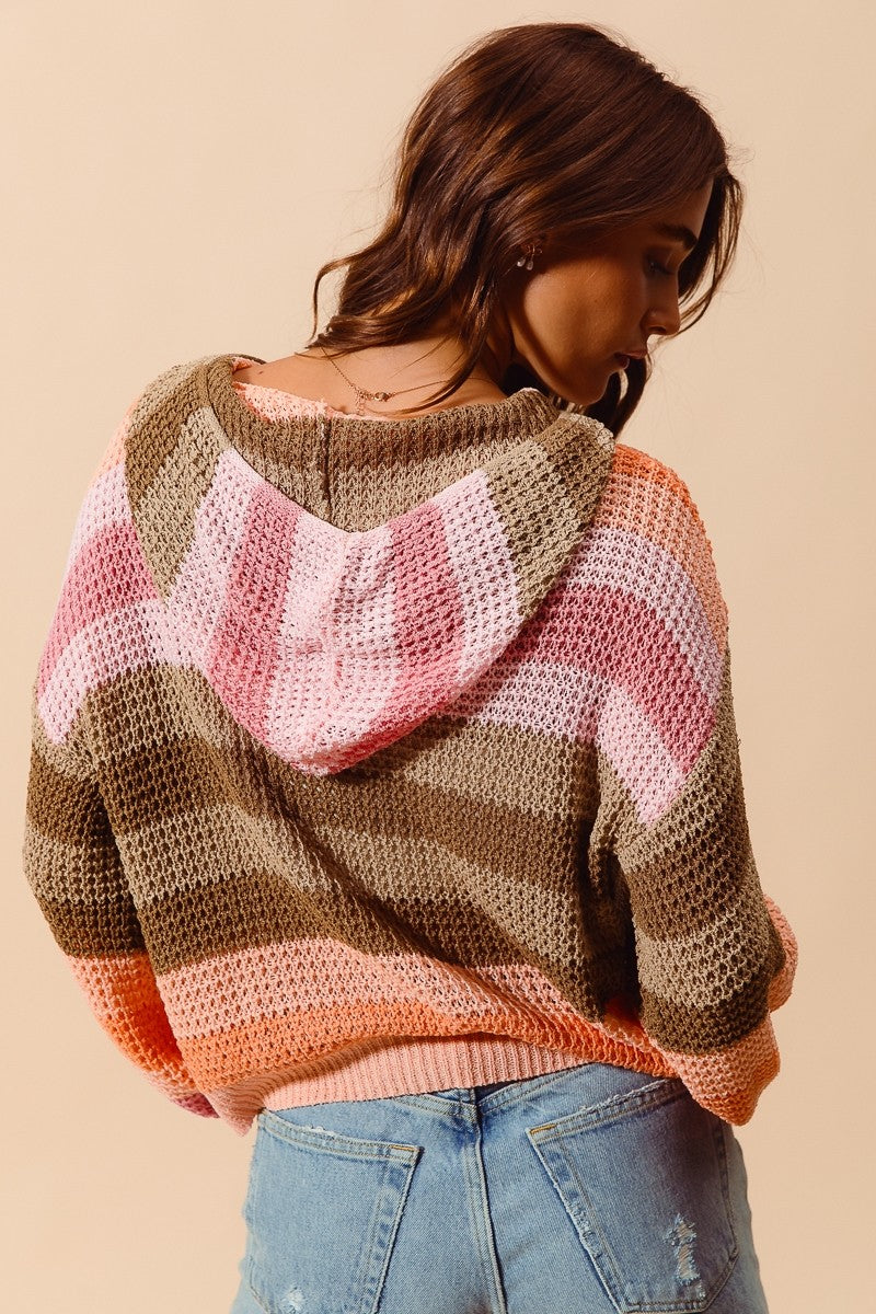 Multicolored Striped Hooded Sweater