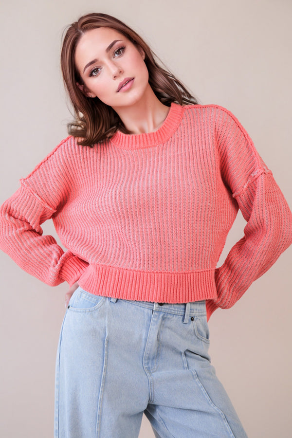 Coral Two Tone Striped Sweater Top