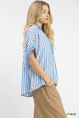 Striped Collared Oversized Top