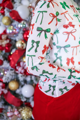 White Bow Christmas Mesh Top