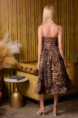 Leopard Midi Dress With Rhinestone Bow Detailing