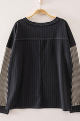 Charcoal Striped Sleeve Top