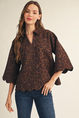 Leopard Faux Suede Scallop Edge Top
