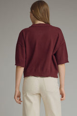Burgundy Button Down Short Sleeve Cardigan Sweater