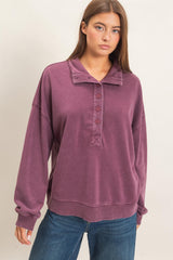 Mineral Wash Button Front Sweatshirt