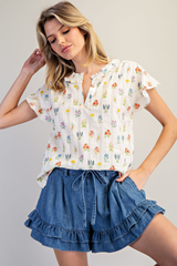 Denim Drawstring Ruffle Tiered Shorts