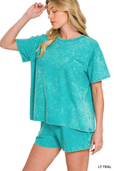 French Terry Acid Wash Relaxed Top And Shorts Set