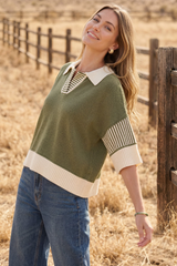 Half Sleeve Stripe Contrast Sweater