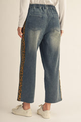 Denim Drawstring Animal Contrast Sides Pant