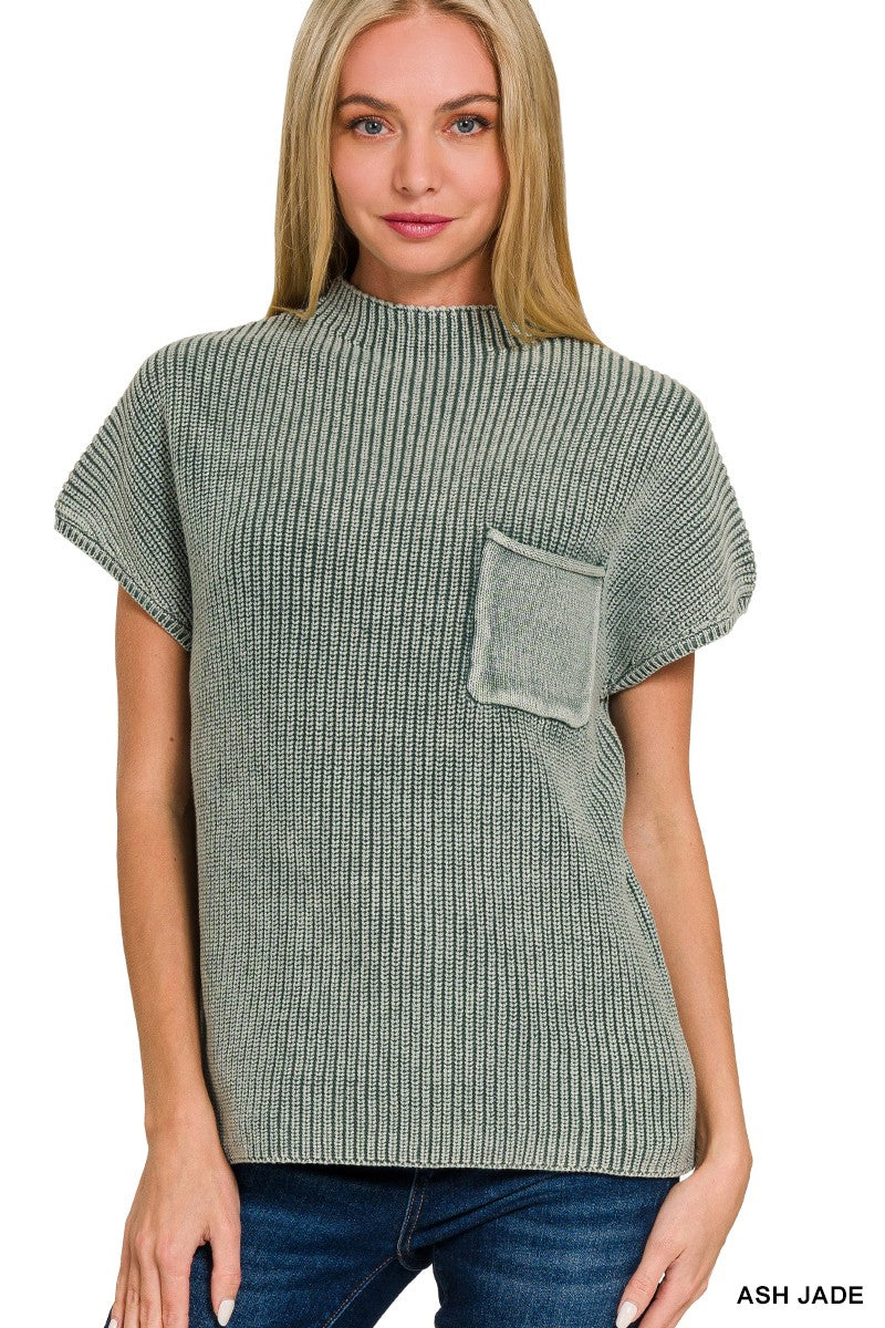 Short Sleeve Mineral Washed Sweater