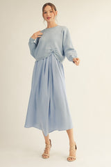 Sky Blue Long Sleeve Knot Accent Sweater