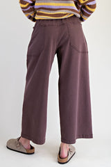 Curvy Brown Elastic Waist Twill Pants