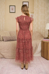 Terracotta Multi Smocked Ruffle Tiered Dress