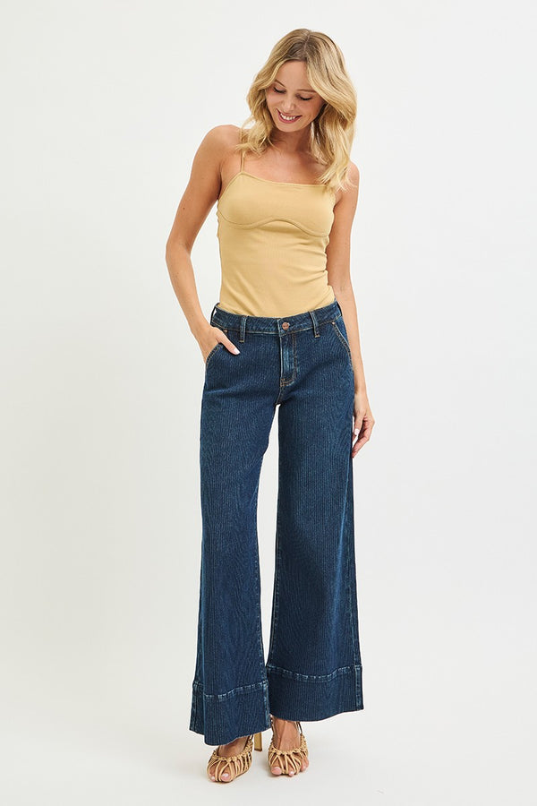 Lois's Mid Rise Fit Ribbed Wide Leg Wide Hem Jean