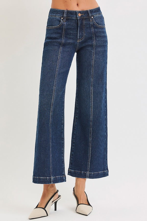 Estelle's Mid Rise Crop Wide Seam Ribbed Jeans
