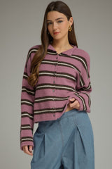 Stripe Long Sleeve Fuzzy Cardigan