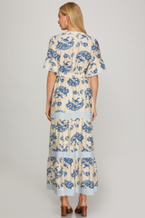 Paisley Short Ruffled Sleeve Tiered Maxi Dress