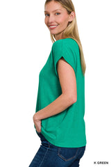 Relaxed Fit Round Neck Rolled Sleeve Top