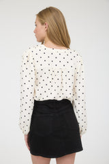 White Polka Dot Blouse With Cinched Sleeves