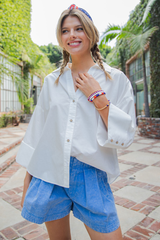 White Dolman Sleeve Button Down Shirt