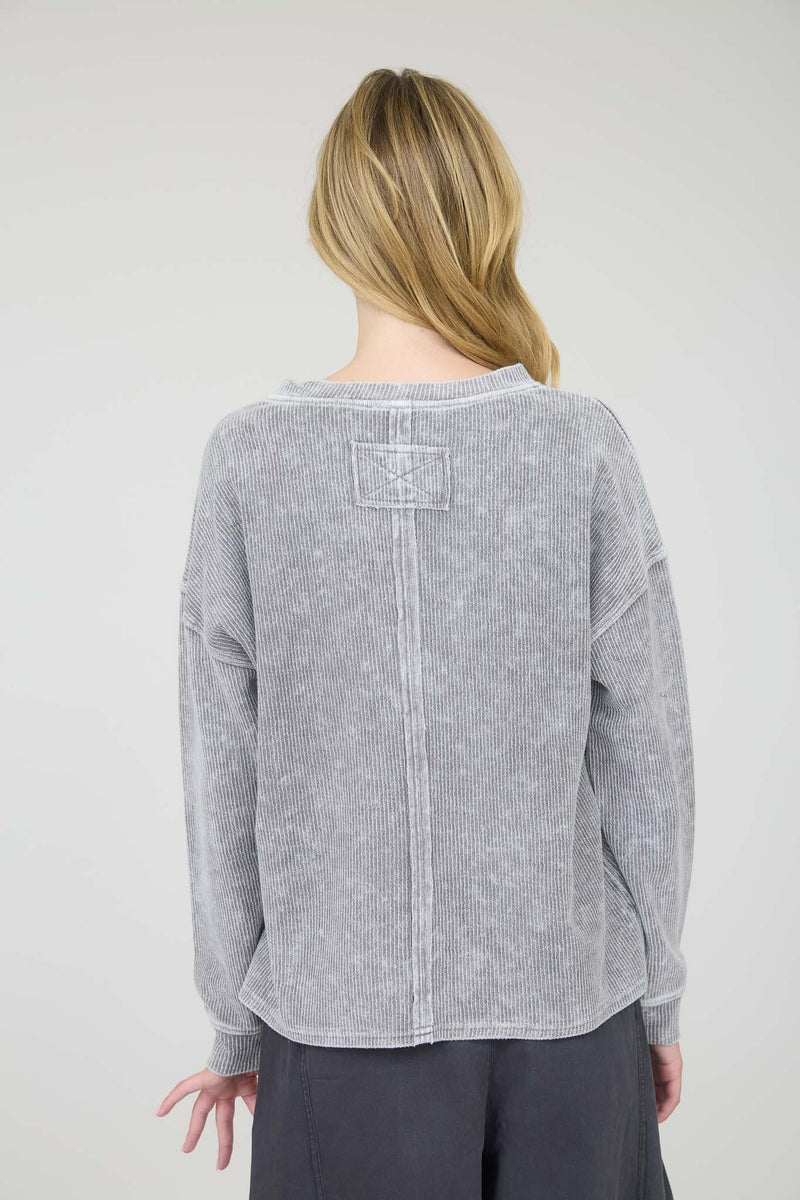 Textured Long Sleeve Top with Pocket
