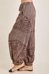 Brown Mineral Washed Leopard Balloon Lounge Pants