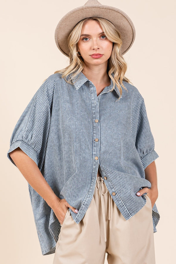 Striped Chambray Collared Button Down