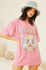 Pink Rock N Roll Eagle Graphic Tee
