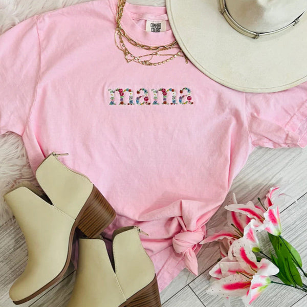 Pink Mama Embroidered Floral Tee