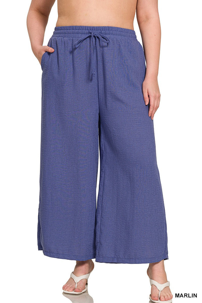 Curvy Woven Crepe Cropped Pants