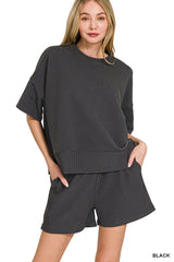 Ribbed Round Neck Waist Banded Tee And Short Set