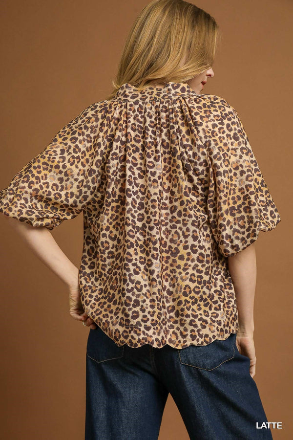 Bubble Sleeved Leopard Print Blouse