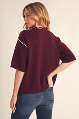 Burgundy Drop Sleeve Whipstitch Trim Sweater