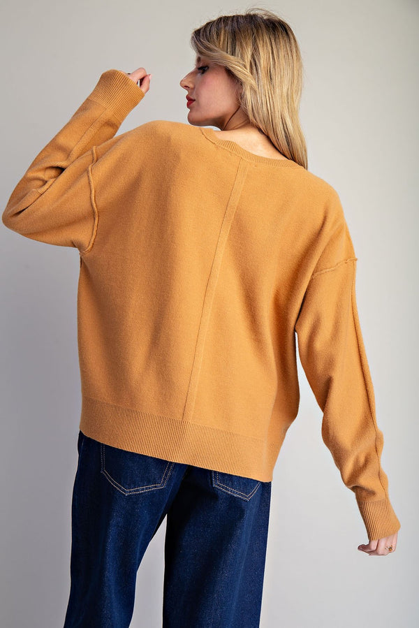 Camel Exposed Seam Sweater