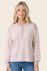 Pink and White Striped  Half Button Down Top