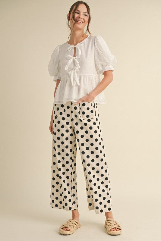 Cream Pants With Black Polka Dots & Pockets