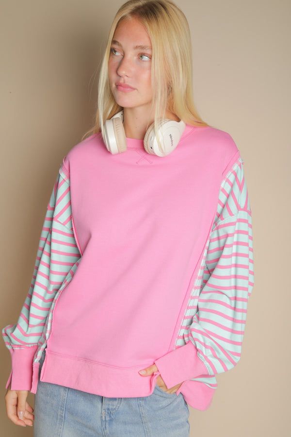 Oversized Striped Casual Striped Crewneck