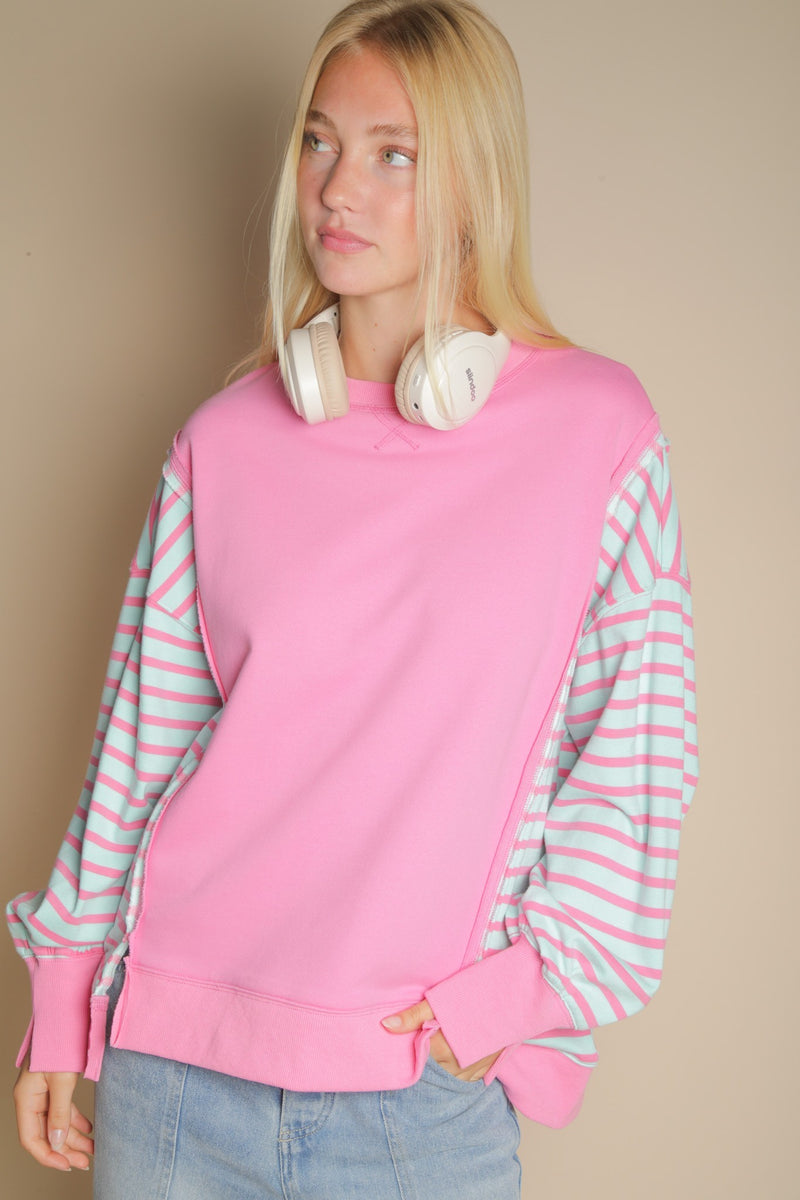 Oversized Striped Casual Striped Crewneck
