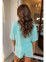Striped Raised Rib Shorts Set