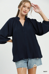 Smocked Collar Bubble Hem Top
