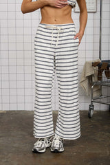 Navy and White Stripe Drawstring  Wide Leg Pant
