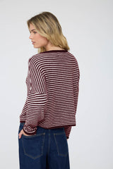 Stripe Raw Edge Drop Shoulder  Knit Cardigan