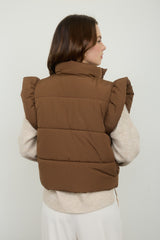 Flutter Sleeve Bow Zip-Up Puffer Vest